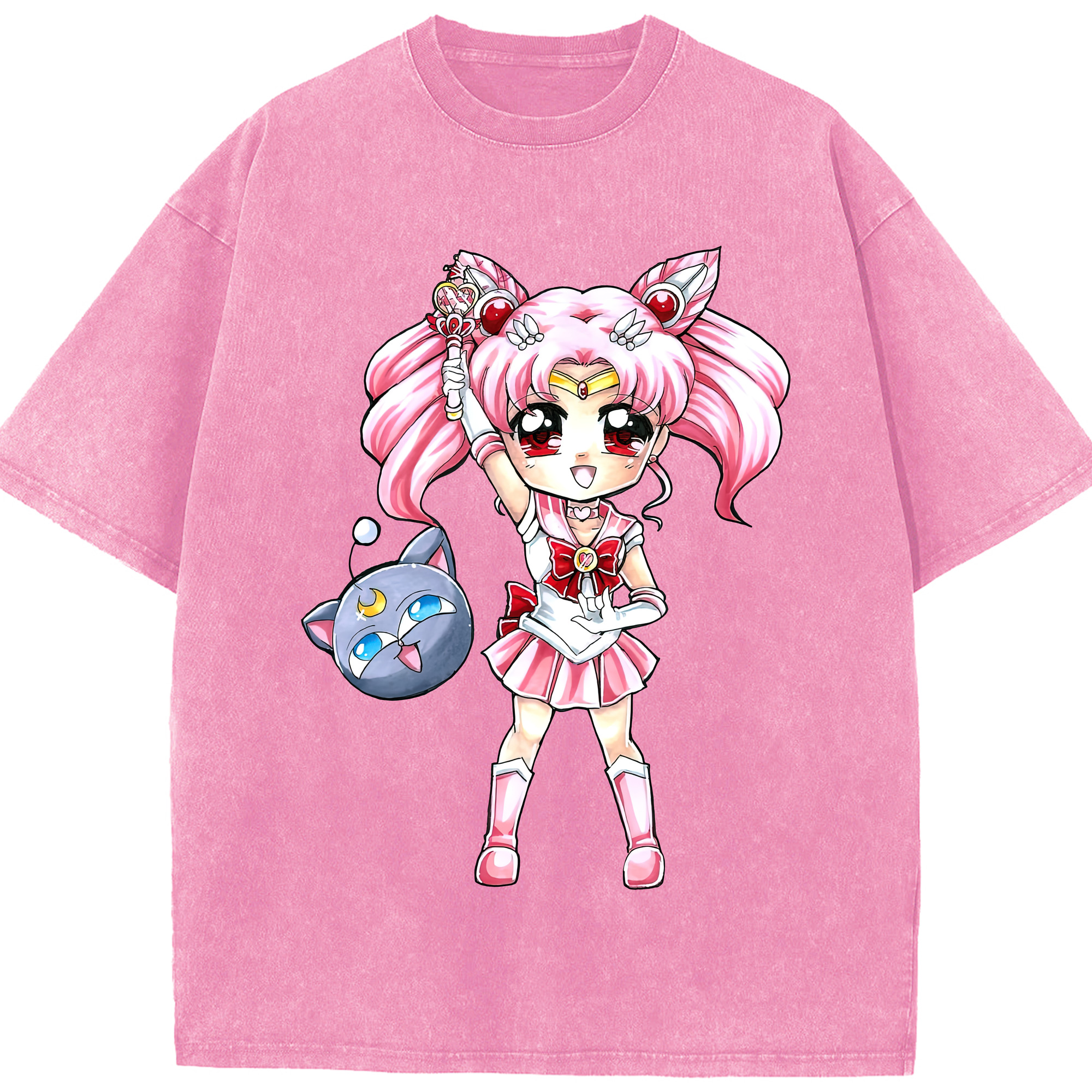 （画像用） 美少女戦士セーラームーン ちびうさ Sailor Moon Chibiusa Tsukino Usagi Small Lady Serenity 綿100% ヴィンテージ風 半袖Tシャツ（フロントプリント）